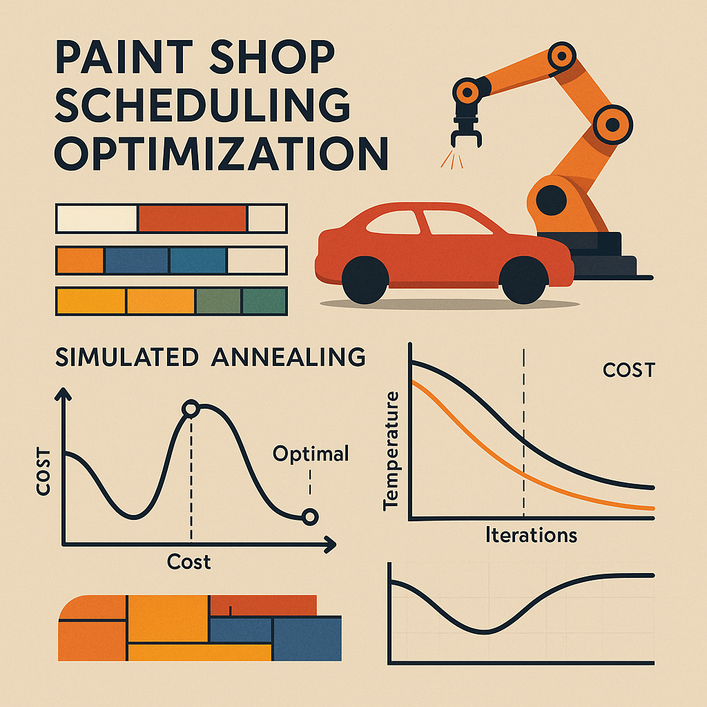 Bir fabrikada araba boyayan robotik kollar